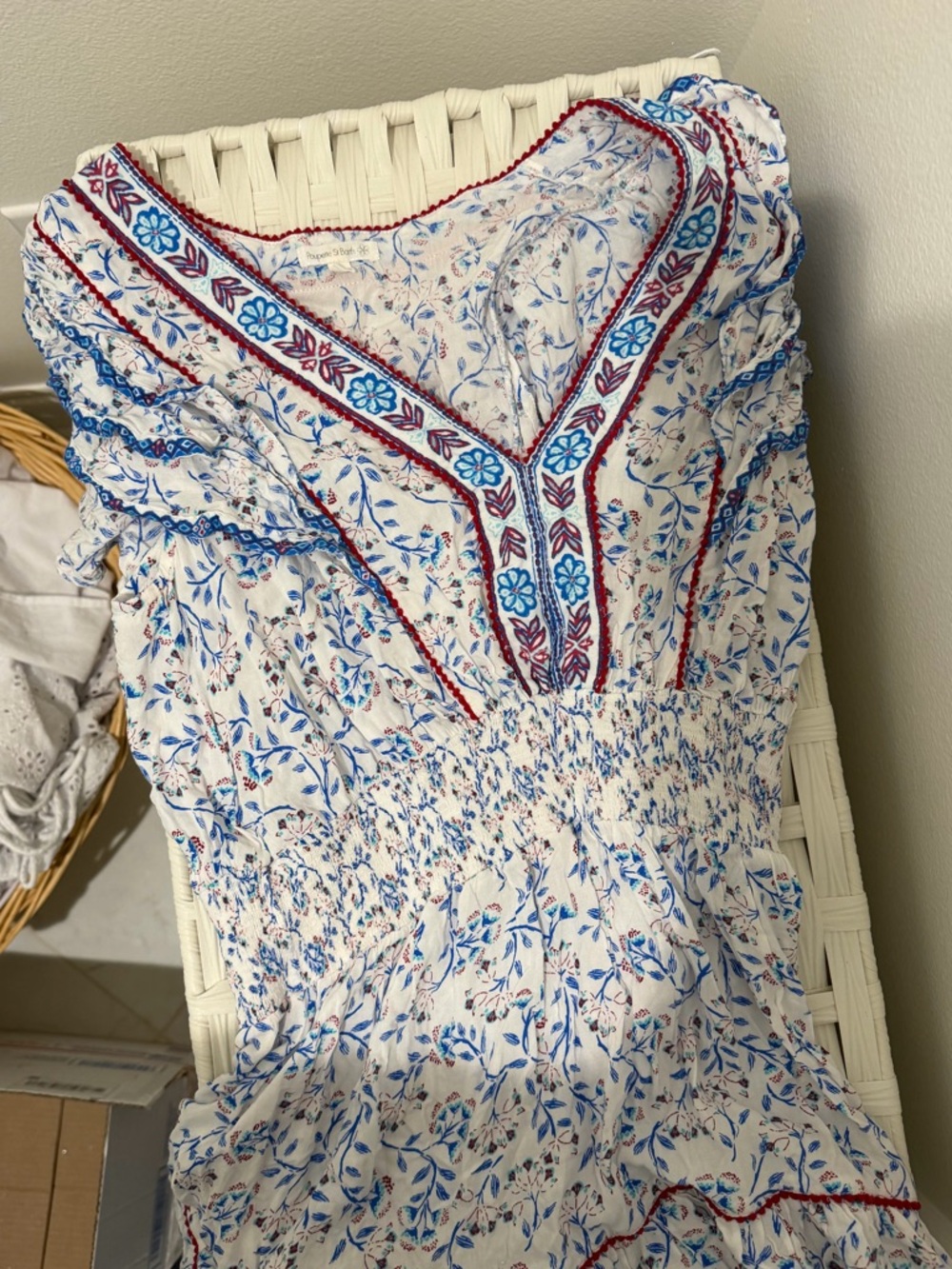 Poupette St Barth Camila V-Neck Ruffled Printed Gauze Mini Dress - Picture 8 of 9